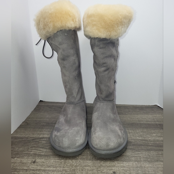 UGG Australia Upside 5163 Gray Suede Sherpa Knee High Lace Up Winter Boots 7 - Picture 4 of 9